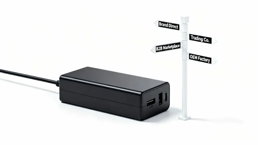 A high-quality laptop charger with the four B2B sourcing pathways
