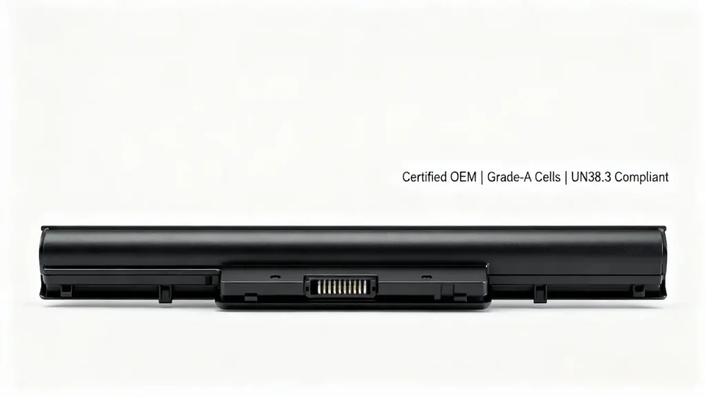 Certified OEM laptop battery with Grade-A cells and UN38.3 safety compliance, centered on white background for professional B2B electronics sourcing.