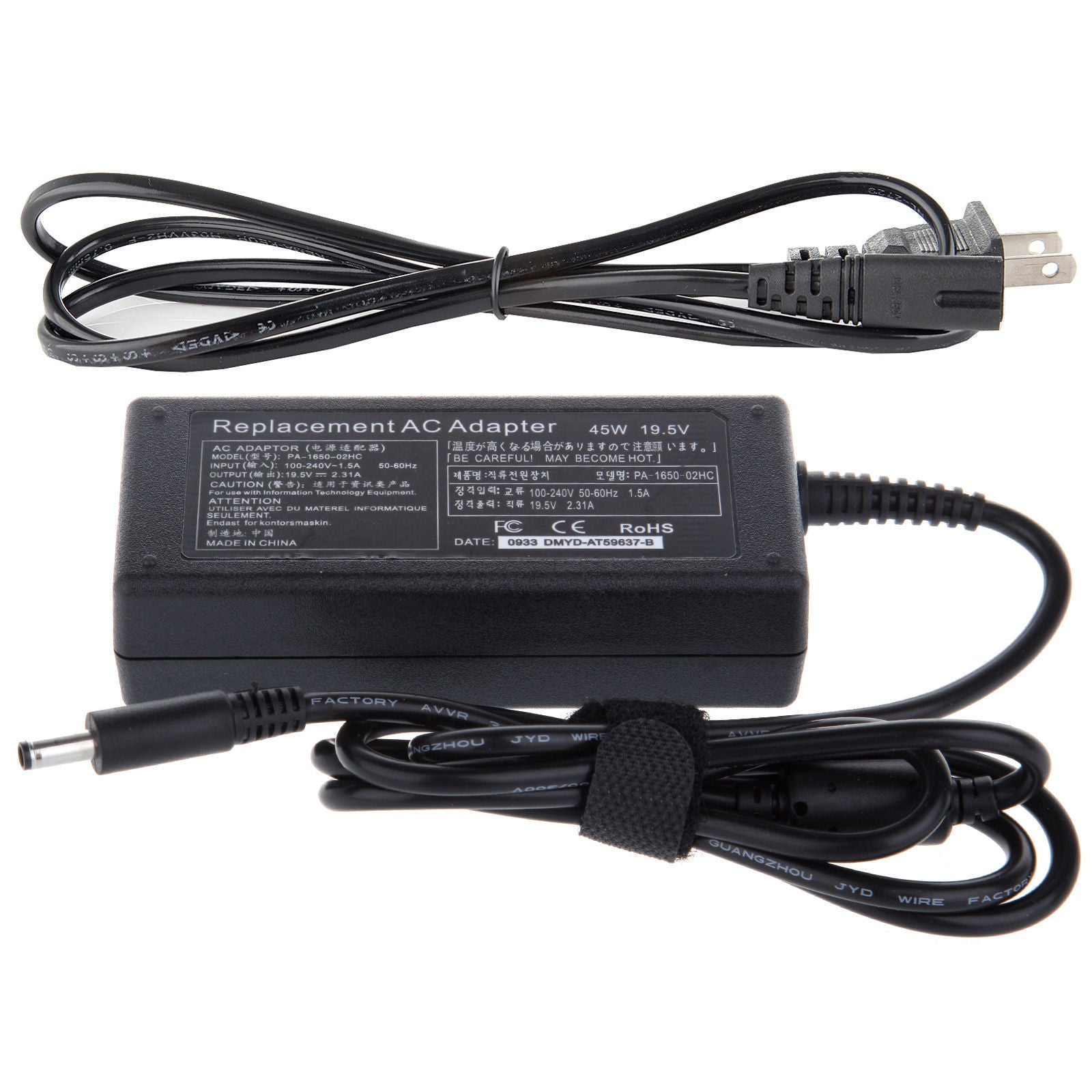 CHARGER DELL GENERICO 45W / 19.5V / 2.31A / 3.0 X 4.5 MM PIN CENTRAL PUNTA BLACK AND CORTA