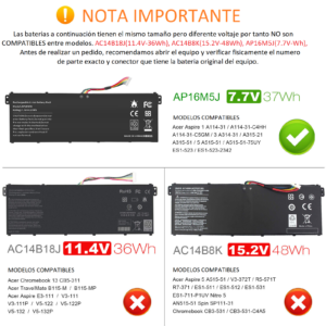 Battery for Acer AP16M5J Aspire 1 A114-31 Aspire 3 A314-31 A315-21 A315-51 Aspire 5 A515-51 Aspire ES1-523