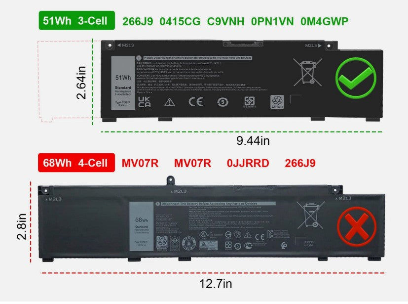 BATTERY DELL INSPIRON G3 15 3500 3590 G5 15 5500 | 51WH | 266J9 - Image 2