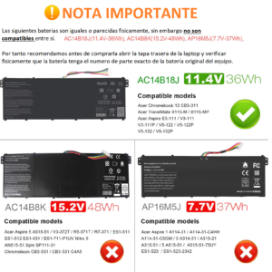 Battery for Acer AC14B18J AC14B13J ES15 ES1-531 ES1-533 36Wh