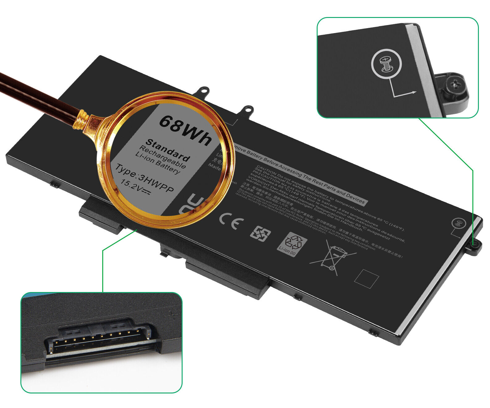 BATTERY DELL LATITUDE 5401 5501 PRECISION 3541 3551 3HWPP 03HWPP N2NLL 10X1J 68Wh 4 CELLS CERTIFIED COMPATIBLE - Image 3