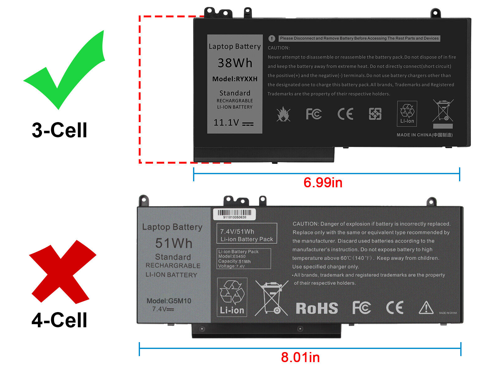 BATTERY DELL LATITUDE 5000 E5250 E5450 E5550 3150 3160| RYXXH - Image 2