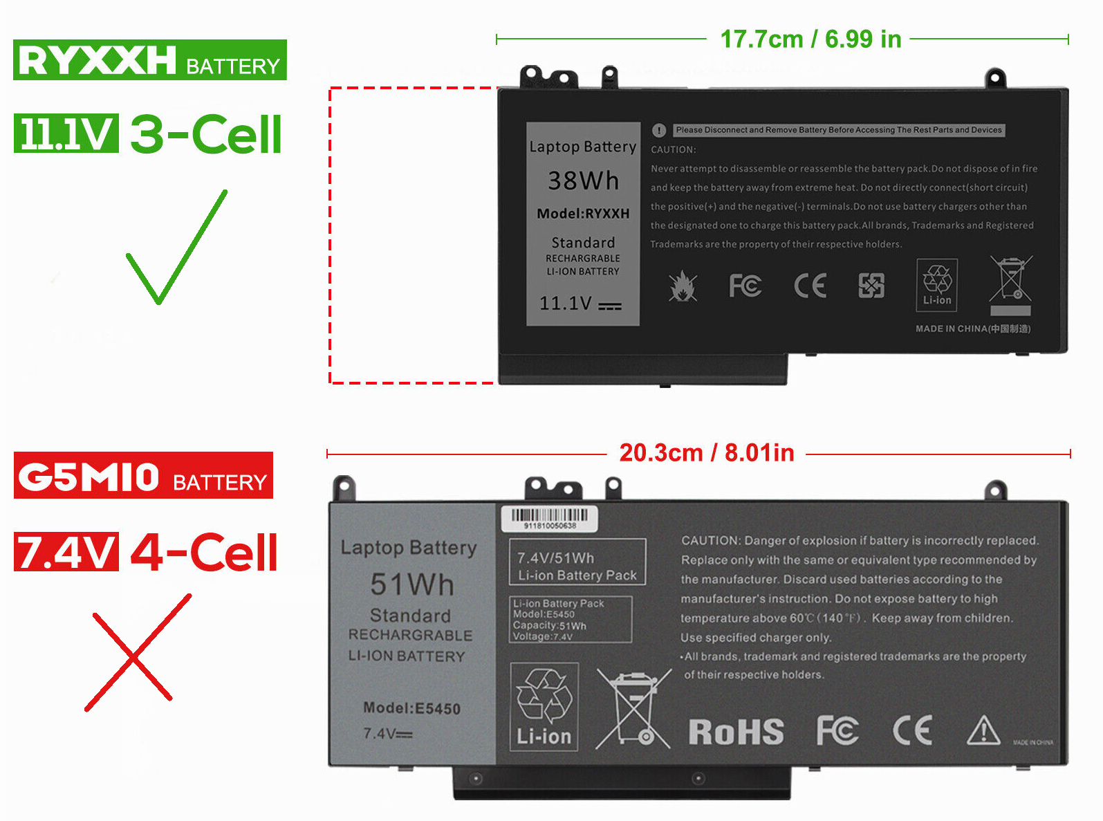 BATTERY DELL LATITUDE 5000 E5250 E5450 E5550 3150 3160| RYXXH