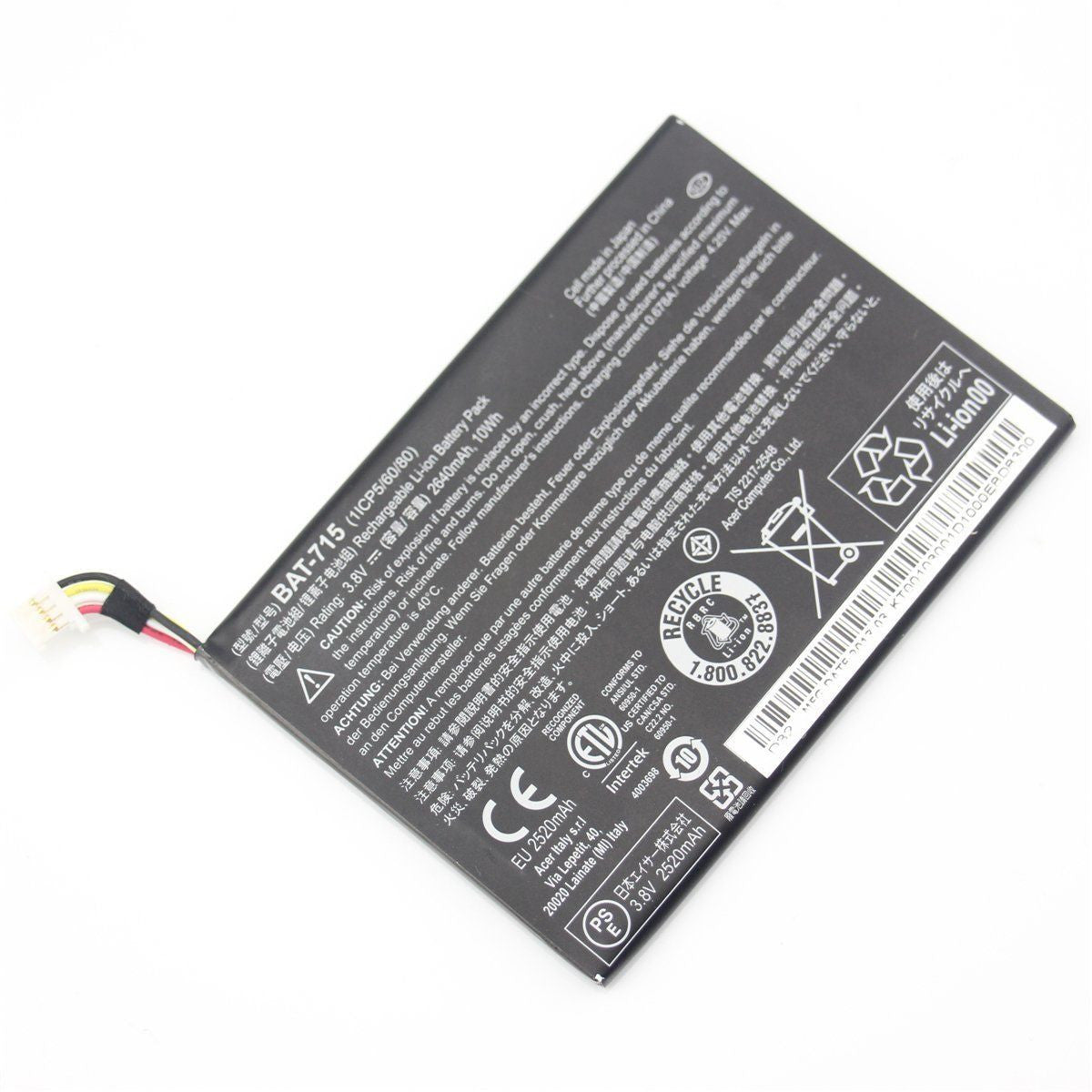 BATTERY FOR TABLETA ACER ICONIA B1-710 NEW ORIGINAL 3.8V 2640MAH BAT-715 (1ICP5/60/80)