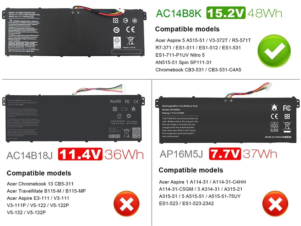 BATTERY ACER CHROMEBOOK CB5-311 CB3-531 CB5-571 V3-371 AC14B8K