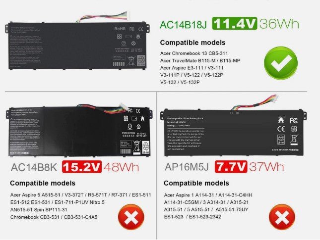 BATTERY ACER CHROMEBOOK CB5-311 CB3-531 ASPIRE 5 A515-51 | AC14B18J - Image 2
