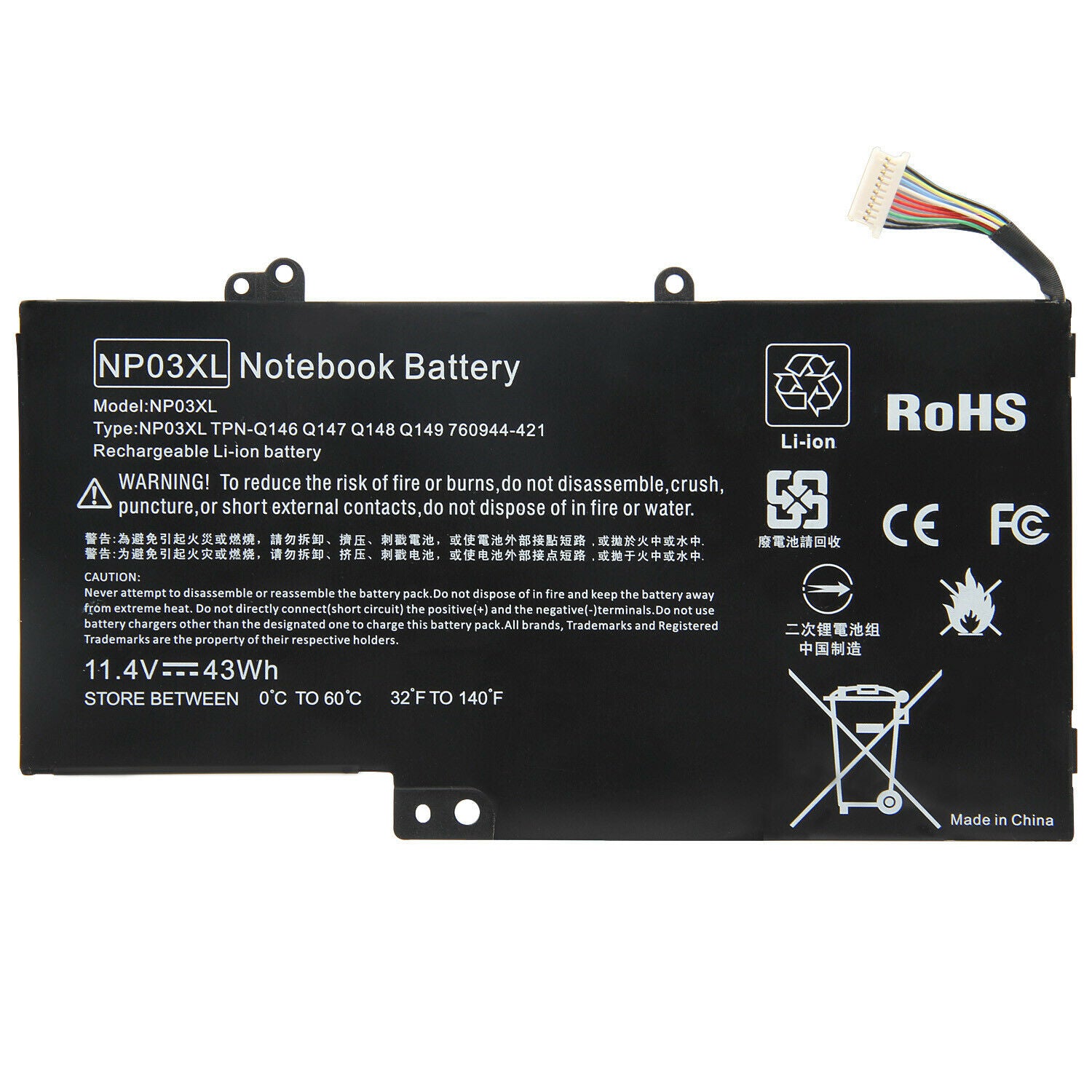 BATTERY HP X360 15-U011DX 13-A010DX 761230-005 760944-421 NP03XL | CERTIFIED COMPATIBLE