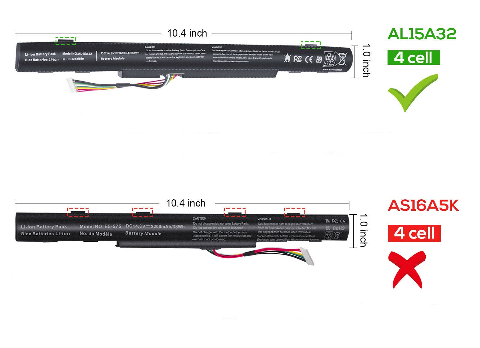 BATTERY ACER E5-473G E5-522 E5-532G E5-573G DE 4 CELLS | AL15A32 - Image 6
